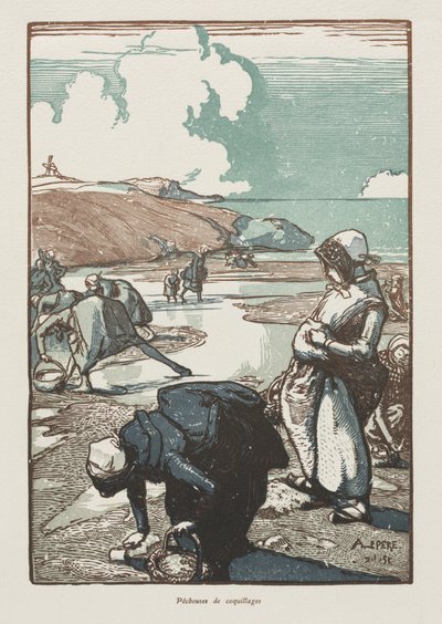 Pinyon Balıkçı Kadınlar, Saint-Jean-de-Mont by Auguste Louis Lepère