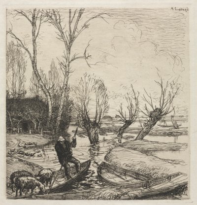 [Üç Koyunlu Teknedeki Adam] by Auguste Louis Lepère