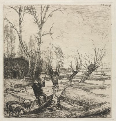 [Üç Koyunlu Teknedeki Adam]. by Auguste Louis Lepère