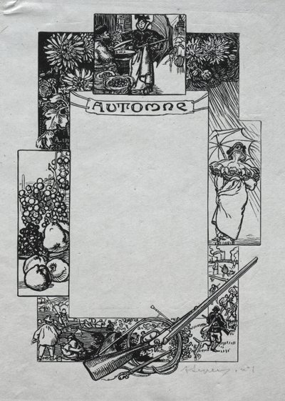 Paris Almanak, 1897: Dekoratif Bordür, Sonbahar by Auguste Louis Lepère