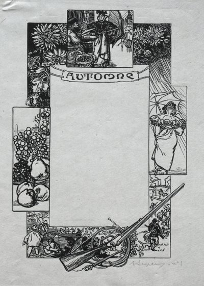 Paris Almanak, 1897: Dekoratif Bordür, Sonbahar, 1897. by Auguste Louis Lepère