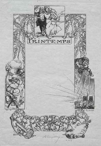 Paris Almanak, 1897: Dekoratif Bordür, Bahar by Auguste Louis Lepère