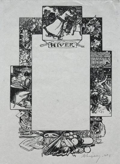 Paris Almanak, 1897: Dekoratif Bordür, Kış by Auguste Louis Lepère