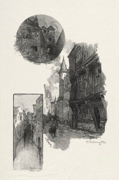 Resimli Rouen: LAlbane Mahkemesi, Rue Saint Romain, Laubette Rue Armand - Carrel, 1896. by Auguste Louis Lepère
