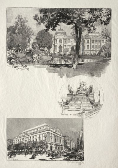 Resimli Rouen: Müze; St. Mary Çeşmesi; Sanat Tiyatrosu by Auguste Louis Lepère
