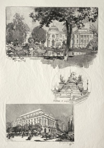 Resimli Rouen: Müze, Fontaine St. Marie, Sanat Tiyatrosu, 1896. by Auguste Louis Lepère