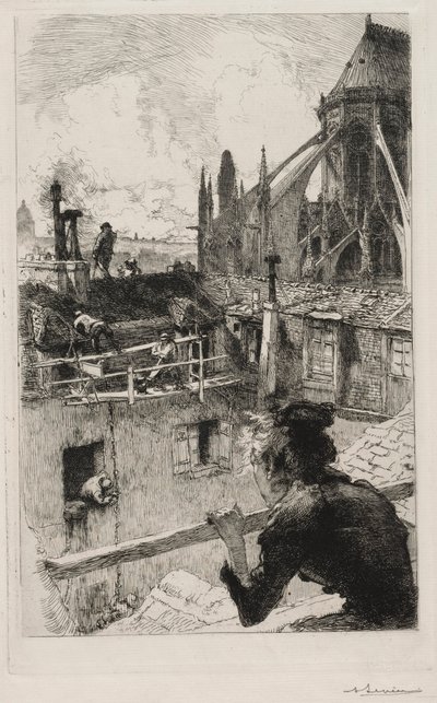 Notre Dame yakınlarındaki çatılarda by Auguste Louis Lepère