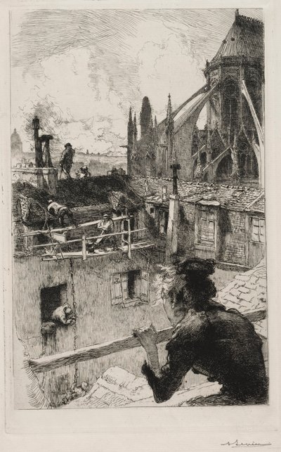 Notre Dame yakınlarındaki çatılarda, 1893. by Auguste Louis Lepère