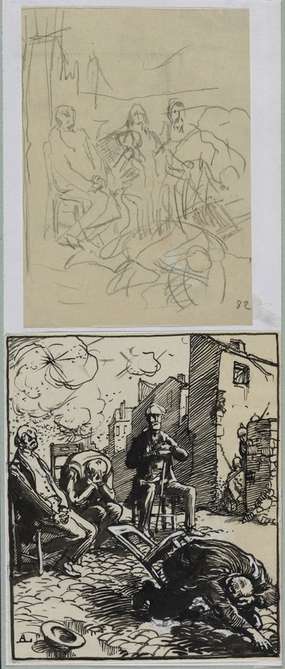 Üç oturmuş rehine, 1914. by Auguste Louis Lepère
