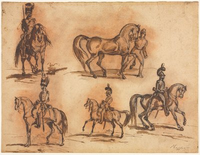 Beş Binicilik Çalışmaları: Süvariler, 19. yüzyılın ortaları. by Auguste Raffet