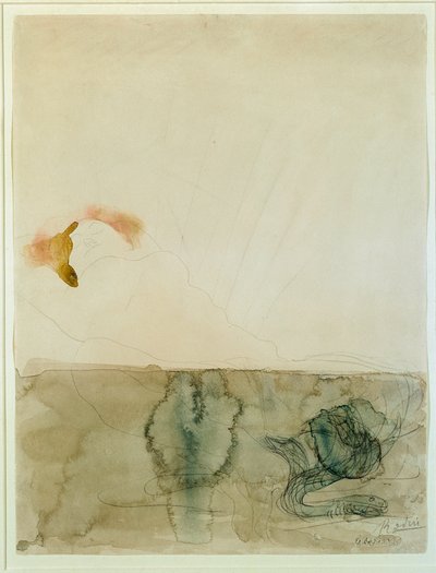 Yılanlı Nude (Suluboya ve Kurşun Kalem) by Auguste Rodin