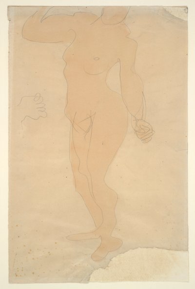 Ayakta Çıplak (kafa kağıdın kenarından kısmen kesilmiş) by Auguste Rodin