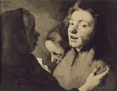 Konuşma Parçası: Üç Kafa, 1872 (kağıt üzerine siyah mürekkeple yıkama) by Auguste Theodule Ribot