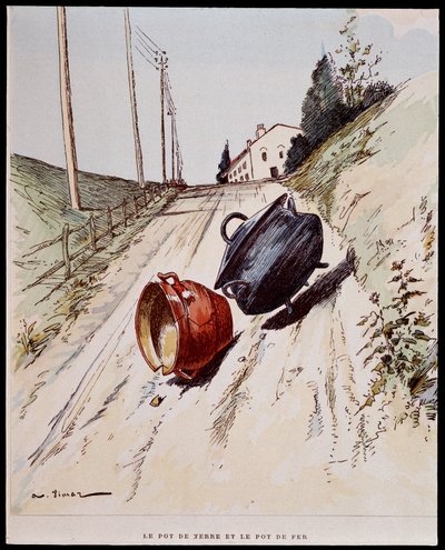 Toprak çömlek ve demir çömlek - “” Les Fables de La Fontaine” de, hasta. Auguste Vimar (1851-1916), Tours, A, Mame & Son