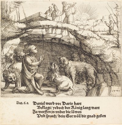 Daniel, Aslanların İninde, 1549. by Augustin Hirschvogel