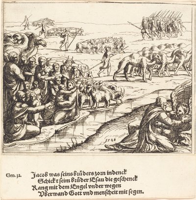 Yakup Melekle Güreşi, 1548. by Augustin Hirschvogel