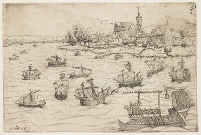 Yelkenli Gemilerle Gölde Yunus ve Balina, 1546 by Augustin Hirschvogel