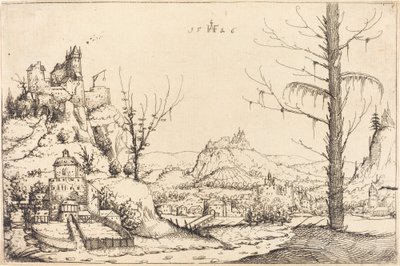 Yüksek Uçurumlar, Nehir ve Şehir ile Peyzaj by Augustin Hirschvogel