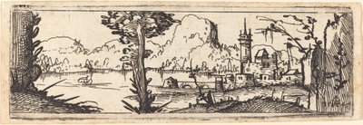 Göl ve Kasaba ile Manzara, 1545. by Augustin Hirschvogel