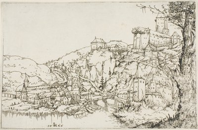 Nehir, Kasaba ve Kale ile Manzara by Augustin Hirschvogel