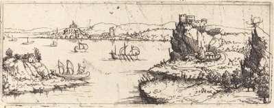 Yelkenli Teknelerle Manzara [alt plaka], 1546. by Augustin Hirschvogel