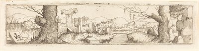Dere ve Harabelerle Manzara, 1545. by Augustin Hirschvogel