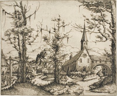 Kilise ve Kapalı Köprü ile Peyzaj by Augustin Hirschvogel