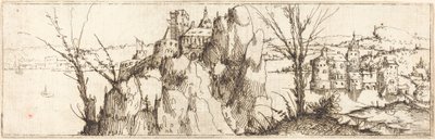 Bir göl ile manzara. by Augustin Hirschvogel