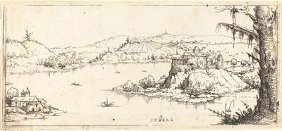 Merkezde Büyük Bir Göl Olan Manzara by Augustin Hirschvogel