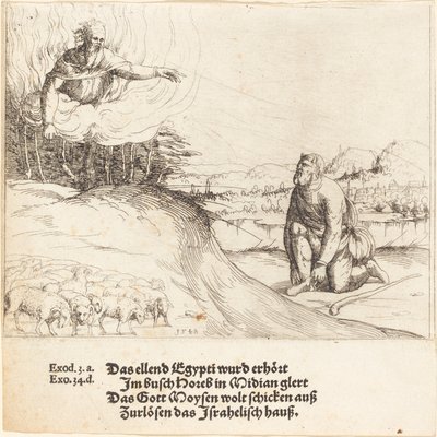 Musa ve Yanan Çalı, 1548. by Augustin Hirschvogel