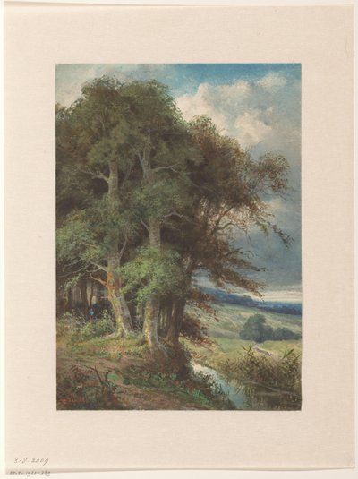 Bir derenin aktığı uzun ağaçlar by Augustin Taurel