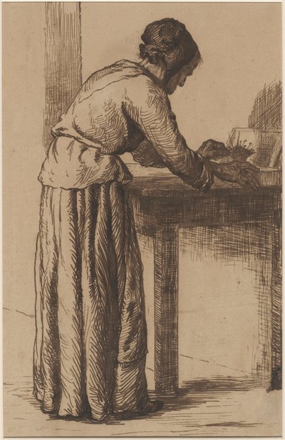 çalışan yaşlı kadın by Augustin Théodule Ribot