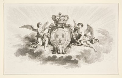 Melekler tarafından kuşatılmış Fleurs de Lis ile Kraliyet Arması, 19. yüzyıl reprodüksiyonu by Augustin de Saint Aubin