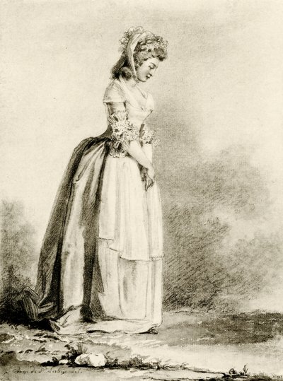 Genç bir bayanın çalışması by Augustin de Saint Aubin