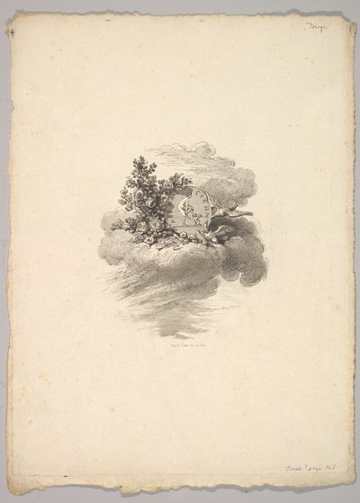 Solda Güller ve Aşağıda ve Sağda Güvercinler ile Bulut Üzerinde Madeni Paralı Vinyet..., 1778-80. by Augustin de Saint Aubin