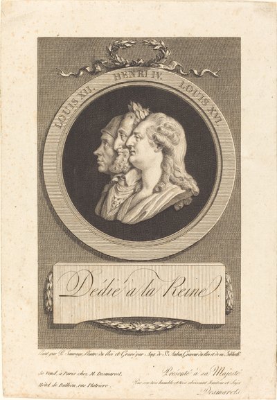 Louis XVI, Henri IV ve Louis XII by Augustin de Saint Aubin after Piat Joseph Sauvage