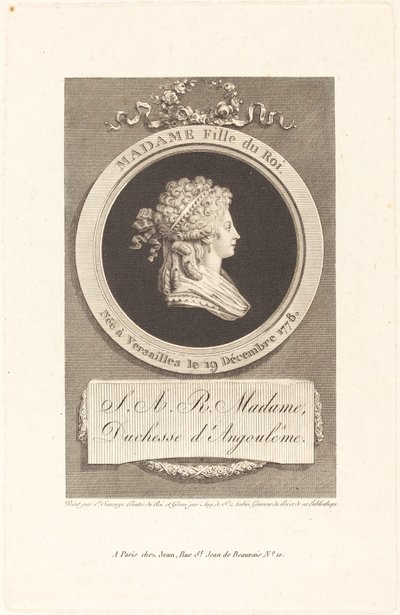 Marie-Thérèse-Charlotte, Angoulême Düşesi by Augustin de Saint Aubin after Piat Joseph Sauvage