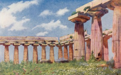 Paestum Bazilikası (renkli lito) by Augustine Fitzgerald
