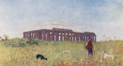 Paestum Bazilikası (renkli lito) by Augustine Fitzgerald