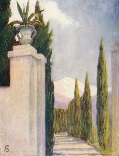 Generalife Bahçelerindeki Geçit, Granada (renkli litografi) by Augustine Fitzgerald