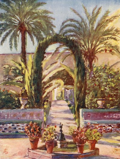 Alcazar Bahçesinde, Sevilla (renkli taş baskı) by Augustine Fitzgerald
