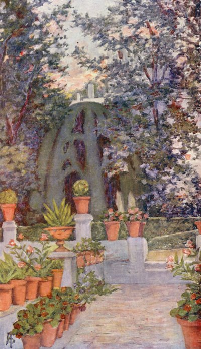 Generalife Bahçesinde, Granada (renkli litografi) by Augustine Fitzgerald