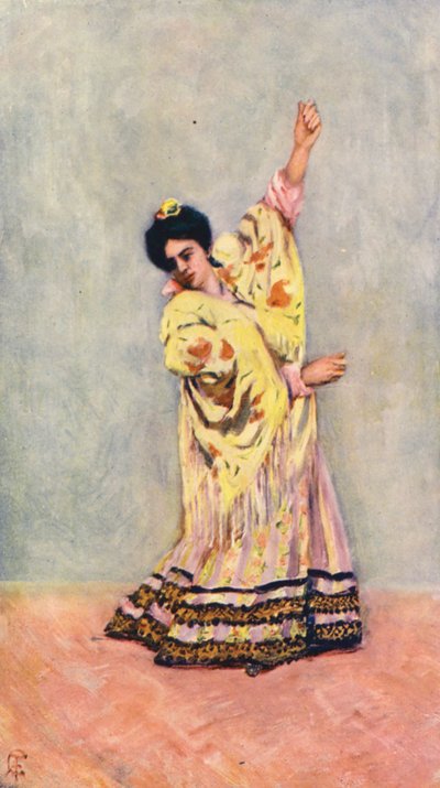 Tanga Dansı Yapan İspanyol Çingene (renkli taş baskı) by Augustine Fitzgerald