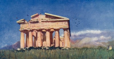 Poseidon Tapınağı, Paestum (renkli lito) by Augustine Fitzgerald