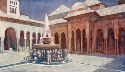 Aslanların Avlusu, Elhamra (renkli taş baskı) by Augustine Fitzgerald