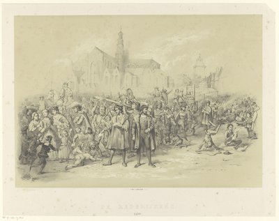 Rehberler broşür dağıtıyor Rederijkers 1500 (nesne üzerindeki başlık) by Augustinus Jacobus Bernardus Wouters