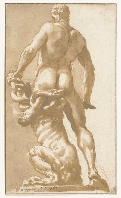 Herkül, Lerna'nın Hydra'sını öldürür by Augustinus Terwesten (I)