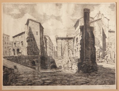 Roma, Octaviae Porticus ve Marcellus Tiyatrosu Harabeleri (kağıt üzerine gravür) by Augusto Baracchi