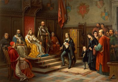 Trieste şairi Raffaele Zovenzoni, Augusto Tominz (1818-1883) tarafından Türklere karşı yürümeye zorlanan Frederick III. by Augusto Tominz