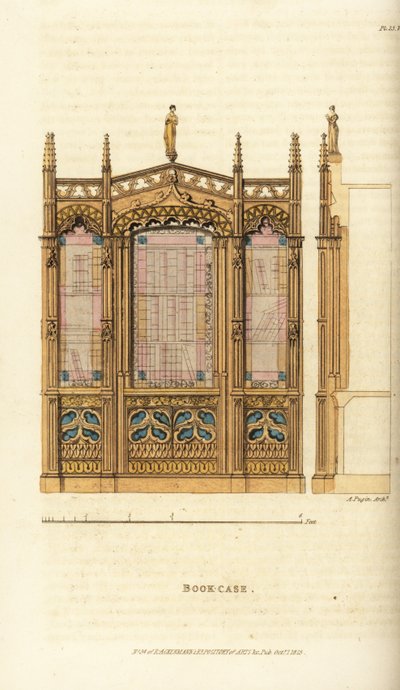 Gotik bir kitaplık by Augustus Charles (after) Pugin